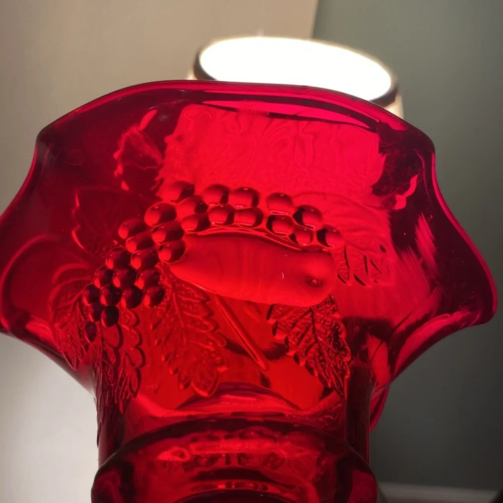 Ruby Red Ruffled Compote with Fruit Design - Picture 7 of 10